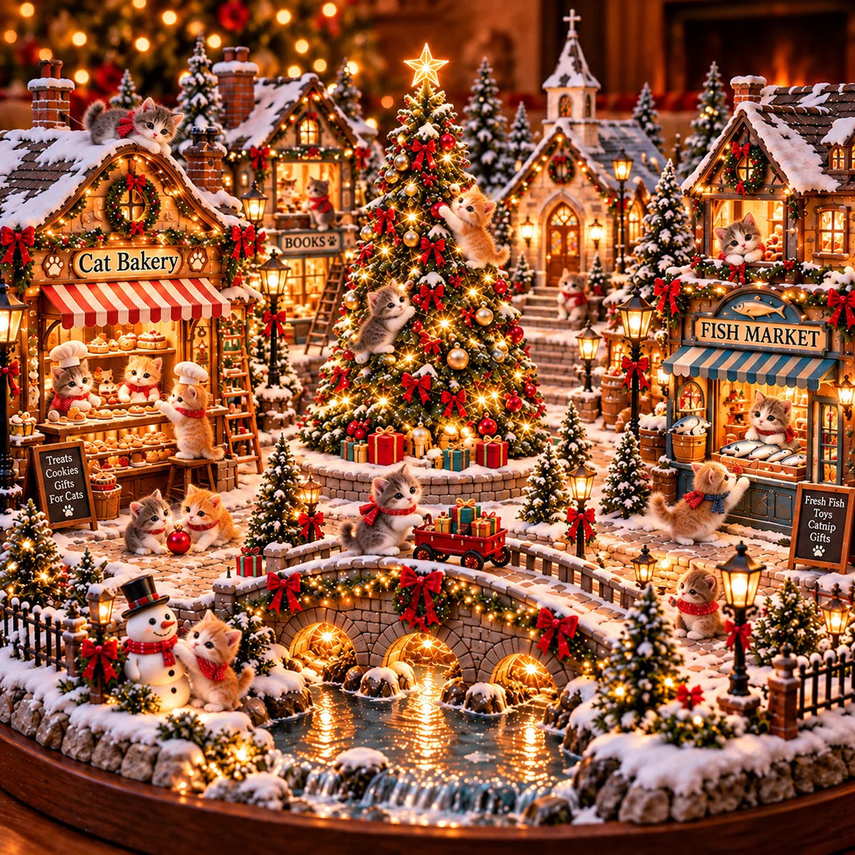 🐱🎄 Christmas Cat Village™ – Lighted Holiday Town for Cat Lovers 🌞