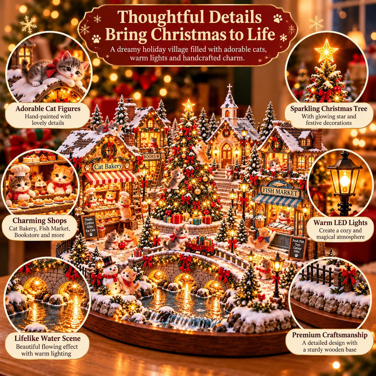 🐱🎄 Christmas Cat Village™ – Lighted Holiday Town for Cat Lovers 🌞