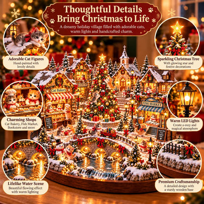 🐱🎄 Christmas Cat Village™ – Lighted Holiday Town for Cat Lovers 🌞