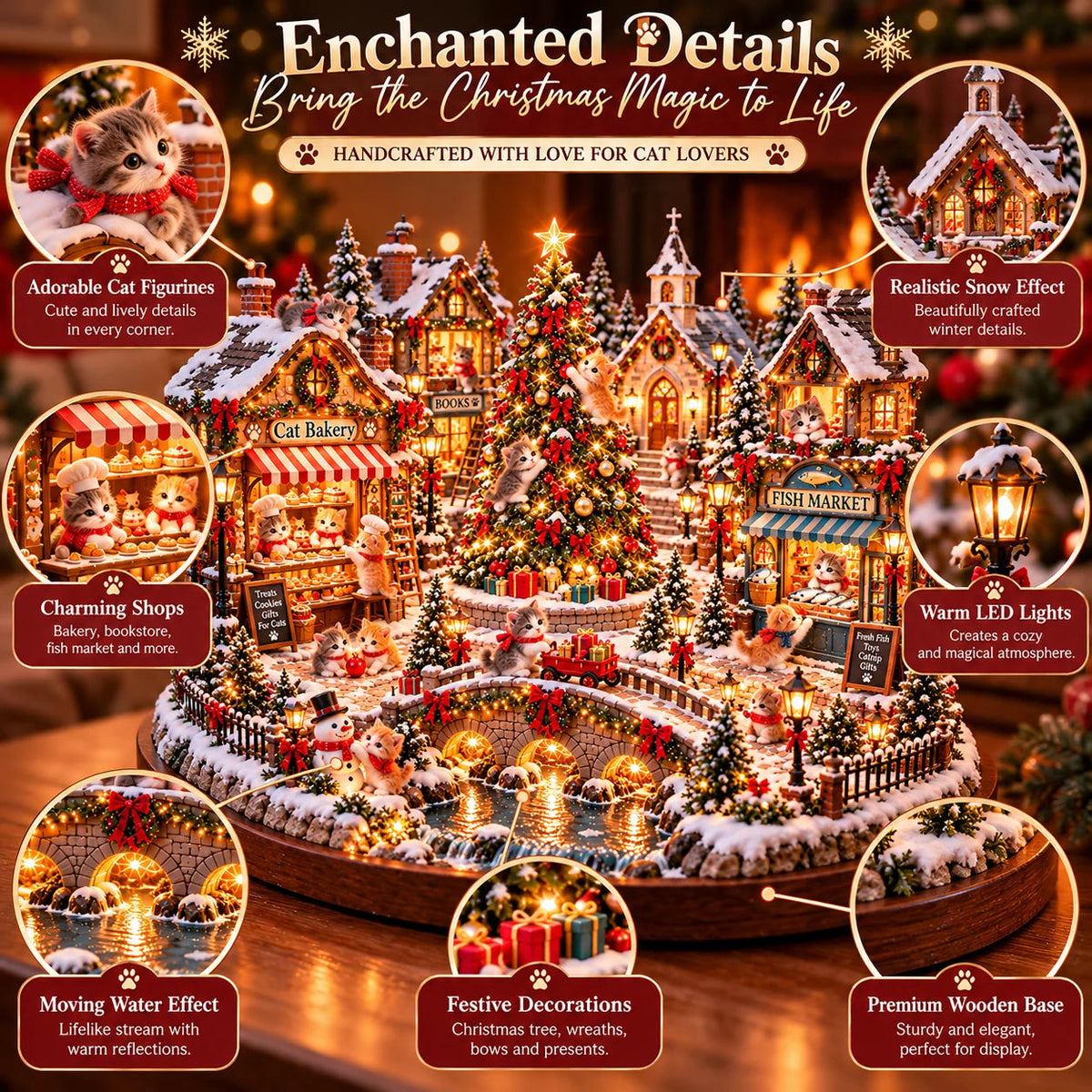 🐱🎄 Christmas Cat Village™ – Lighted Holiday Town for Cat Lovers 🌞