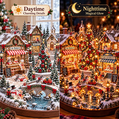 🐱🎄 Christmas Cat Village™ – Lighted Holiday Town for Cat Lovers 🌞