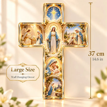 ✨ Mary’s Sacred Journey – Illuminated 6-Scene Cross✝️