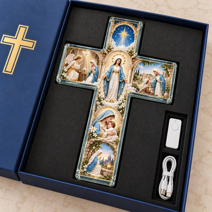 ✨ Mary’s Sacred Journey – Illuminated 6-Scene Cross✝️