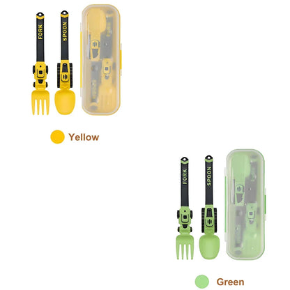 Construction Vehicle Kids Utensil Set 🚜 | 3-Piece Feeding Set with Spoon, Fork & Storage Case | Soft Grip | Dishwasher Safe | Perfect for Travel & Home | Gift Set Utensils
