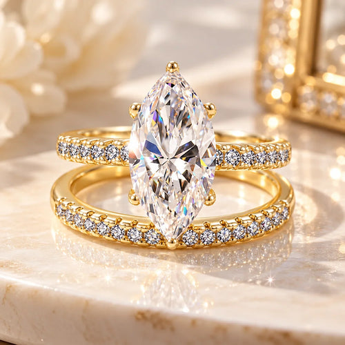 💍 Marquise Sparkle Ring Set – Elegant Two-Piece Gold-Tone Statement Jewelry ✨