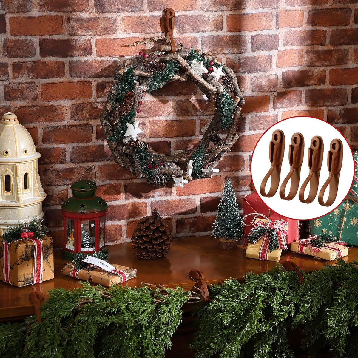 🔥HOT SALE 49% OFF - 🎅 No-Drill Christmas Mantel Garland Hangers – Easy Holiday Decorating (Set of 4)