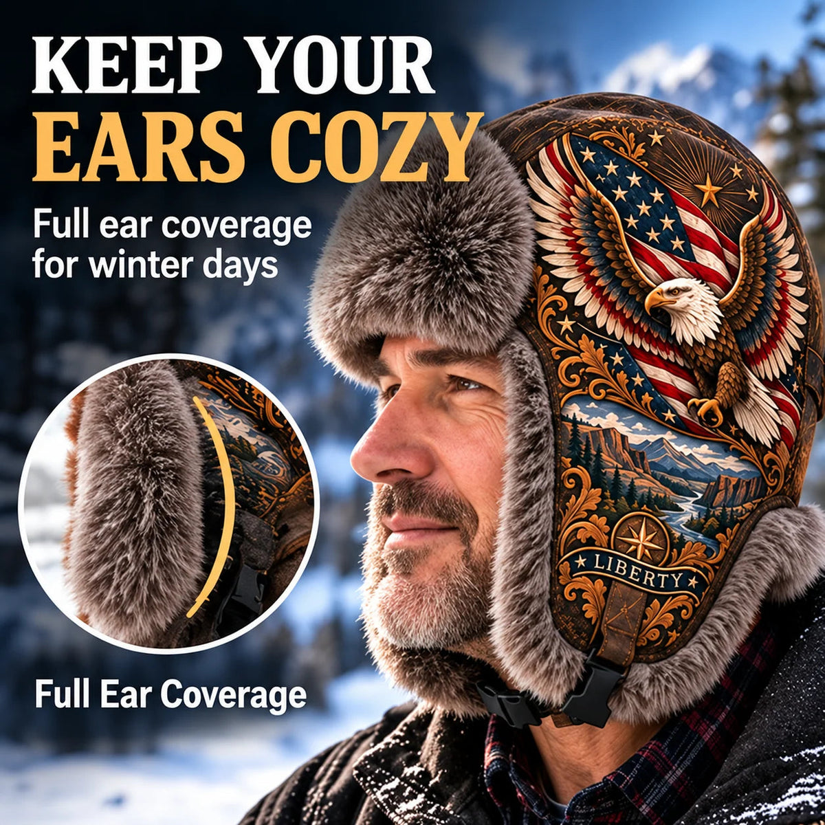 ⏳ Last Day 49% OFF – 🦅❄️'Wings of Freedom' Winter Ear-Flap Hat with Plush Lining