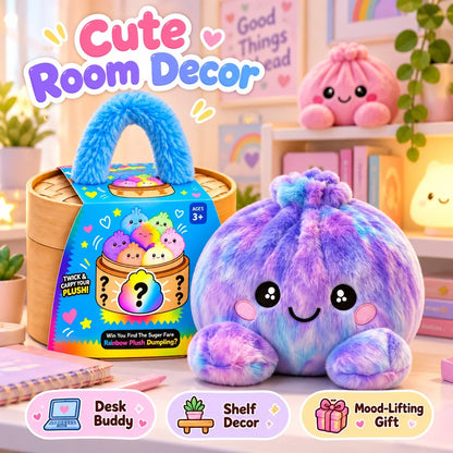 Rainbow Dumpling Plush Squishy with Bamboo-Style Steamer Basket – 8 Adorable Colors, Cute Stuffed Toy & Gift