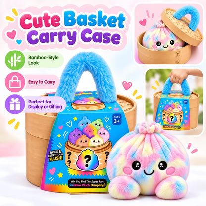 Rainbow Dumpling Plush Squishy with Bamboo-Style Steamer Basket – 8 Adorable Colors, Cute Stuffed Toy & Gift