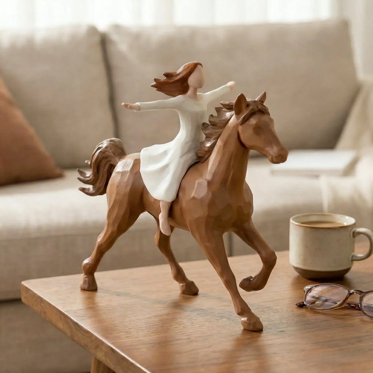 Handmade Resin Girl Riding Horse Figurine