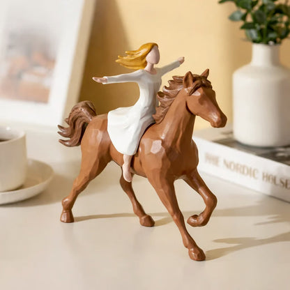 Handmade Resin Girl Riding Horse Figurine