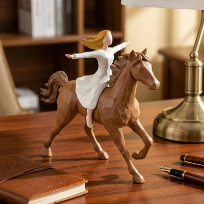 Handmade Resin Girl Riding Horse Figurine