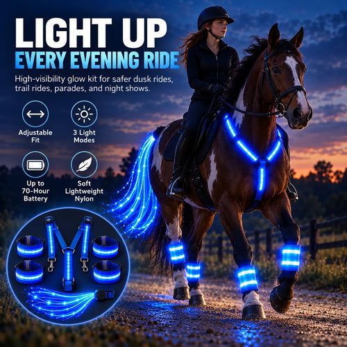 🎁LED Horse Glow Kit – High-Visibility Light-Up Gear for Night Riding, Adjustable & 3 Light Modes