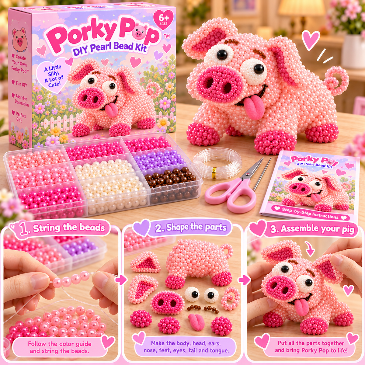 💖🐷 Pearl Oddballs™ – Funny 3D Animal Pearl Bead DIY Kit