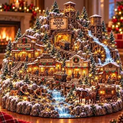 ⛏️✨ Gold Rush Christmas Mining Town™ – Lighted Old West Village with Moving Mine Cart & Gold Creek