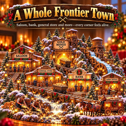 ⛏️✨ Gold Rush Christmas Mining Town™ – Lighted Old West Village with Moving Mine Cart & Gold Creek