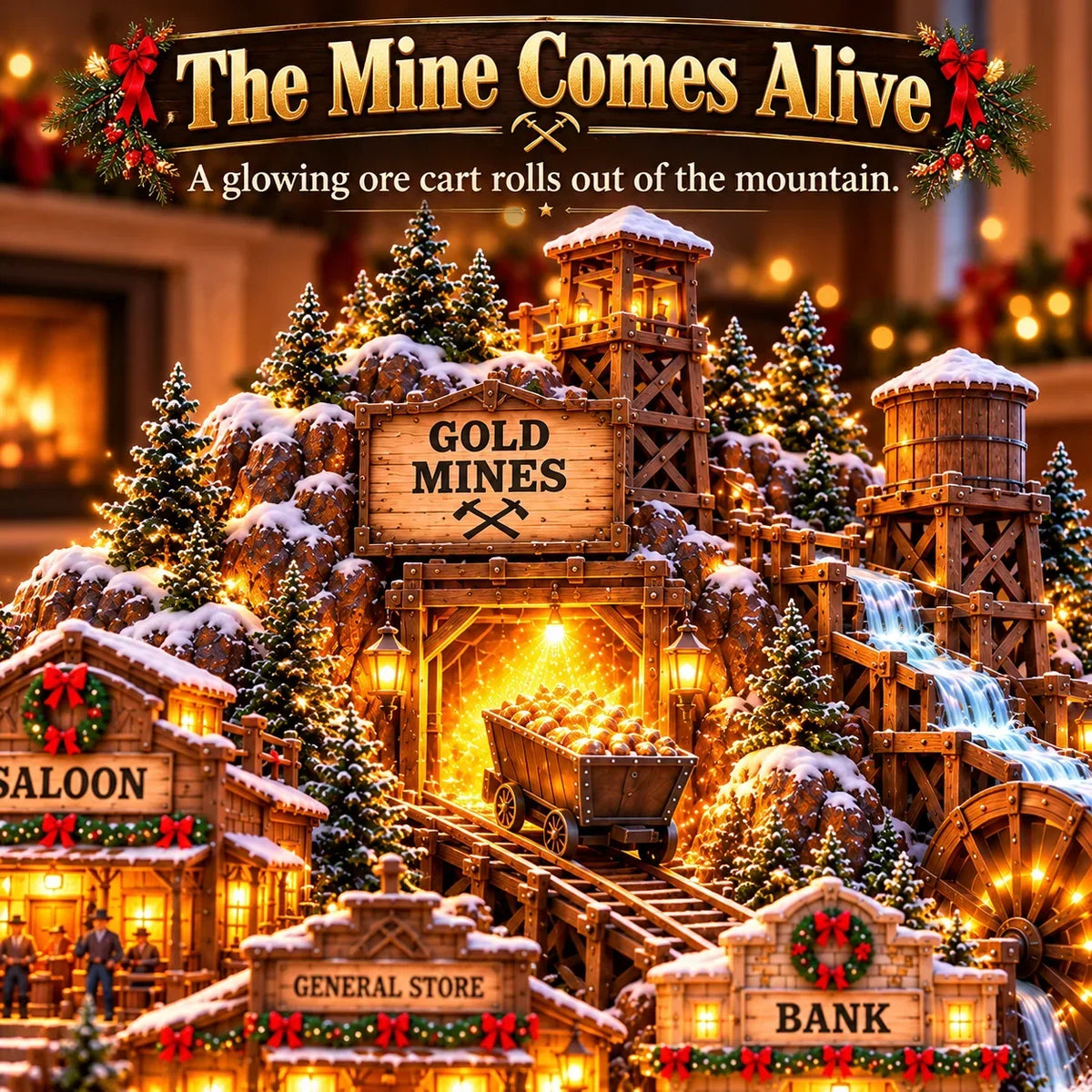 ⛏️✨ Gold Rush Christmas Mining Town™ – Lighted Old West Village with Moving Mine Cart & Gold Creek
