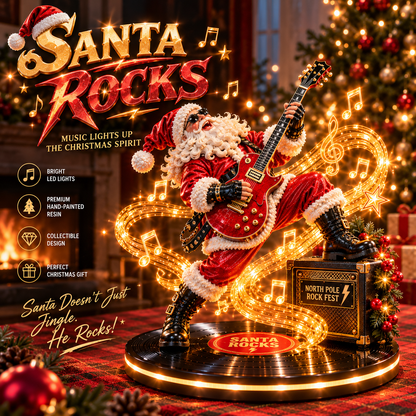 🎅🎸 Santa Rocks™ – Light-Up Rock 'n' Roll Santa Figurine | Glowing Christmas Guitar Decor & Unique Gift for Music Lovers 🎄🔥