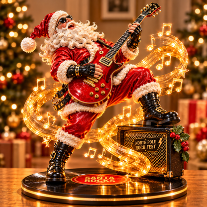 🎅🎸 Santa Rocks™ – Light-Up Rock 'n' Roll Santa Figurine | Glowing Christmas Guitar Decor & Unique Gift for Music Lovers 🎄🔥