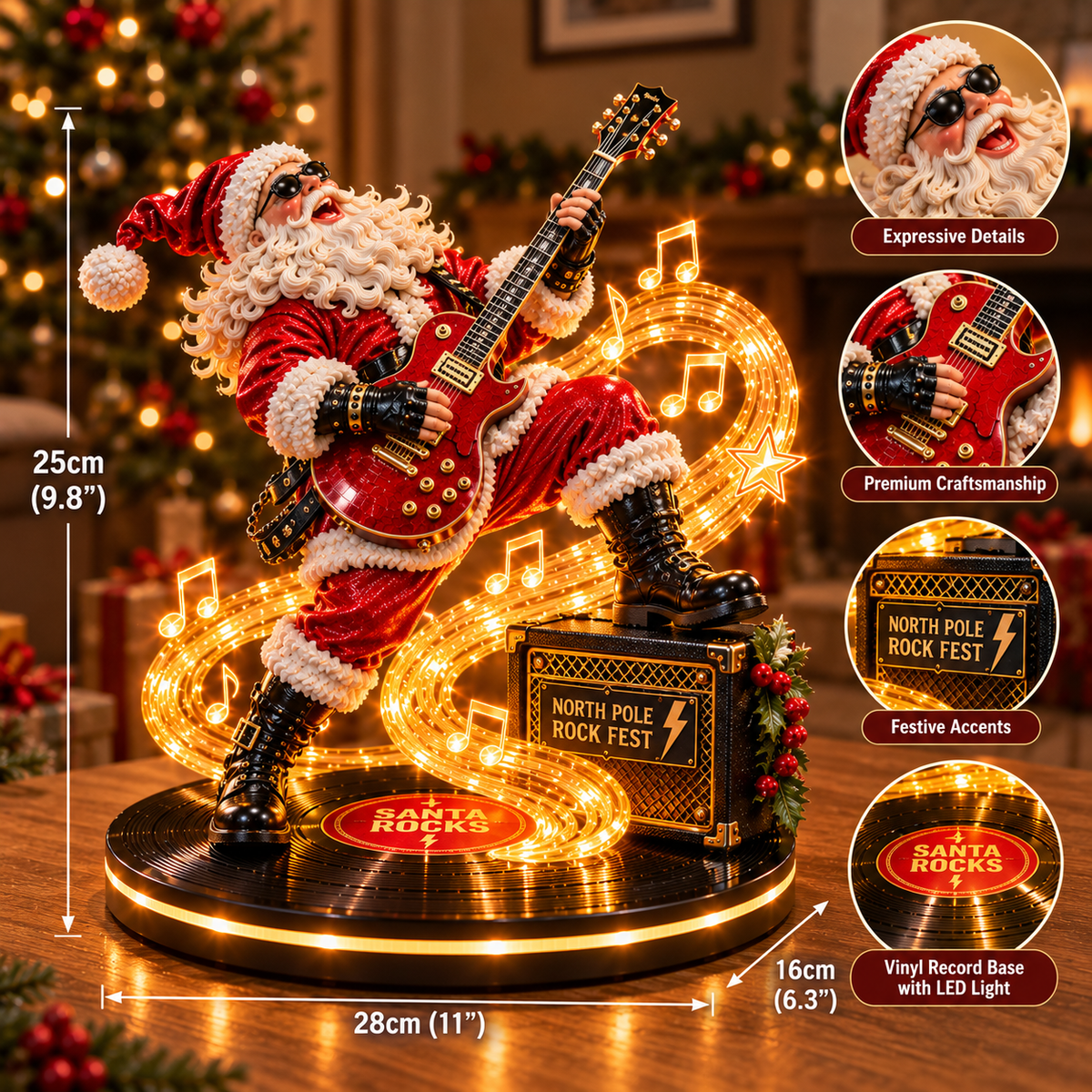 🎅🎸 Santa Rocks™ – Light-Up Rock 'n' Roll Santa Figurine | Glowing Christmas Guitar Decor & Unique Gift for Music Lovers 🎄🔥