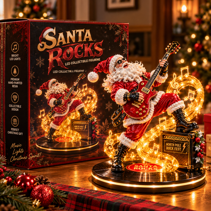 🎅🎸 Santa Rocks™ – Light-Up Rock 'n' Roll Santa Figurine | Glowing Christmas Guitar Decor & Unique Gift for Music Lovers 🎄🔥