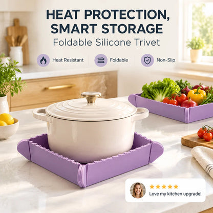 🍳🧲MagnaFold™ 3-in-1 Magnetic Silicone Trivet – Hot Pad, Foldable Tray & Fridge Storage