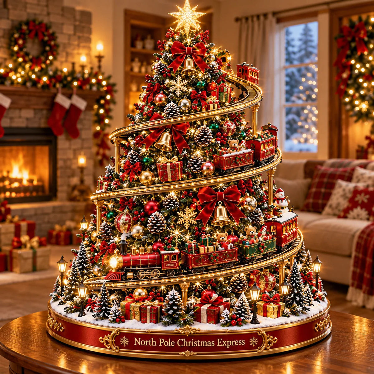 🔥 LAST DAY 50% OFF 🔥 North Pole Christmas Express Tree™ – Lighted Spiral Moving Train Christmas Tree Display 🎄🚂✨