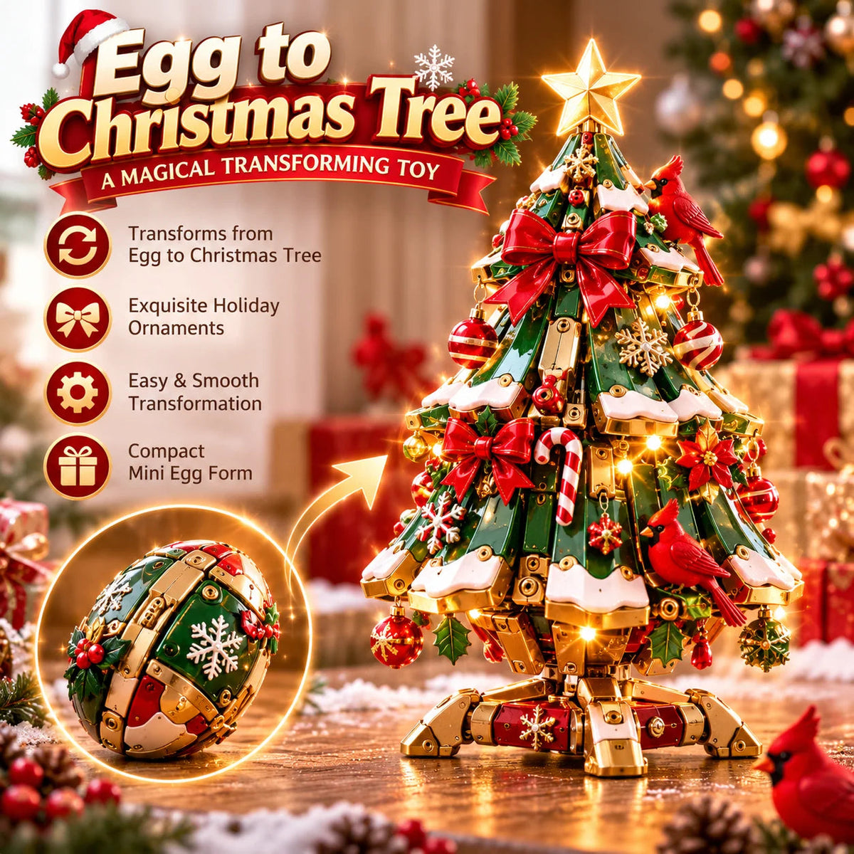 🥚🎄Egg-to-christmas Tree™ Magical Transforming Toy – Cardinal Christmas Tree Holiday Gift 🎁