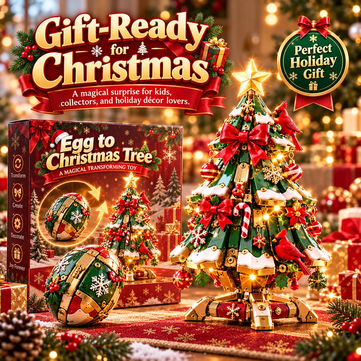 🥚🎄Egg-to-christmas Tree™ Magical Transforming Toy – Cardinal Christmas Tree Holiday Gift 🎁