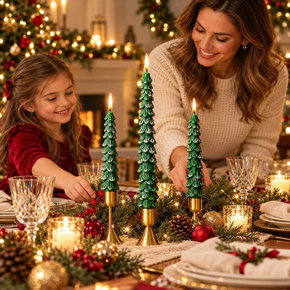 🎄 10-Inch Christmas Tree Candle – Add a Cozy Holiday Glow to Your Home! 🕯️🛒（Candlesticks not included）
