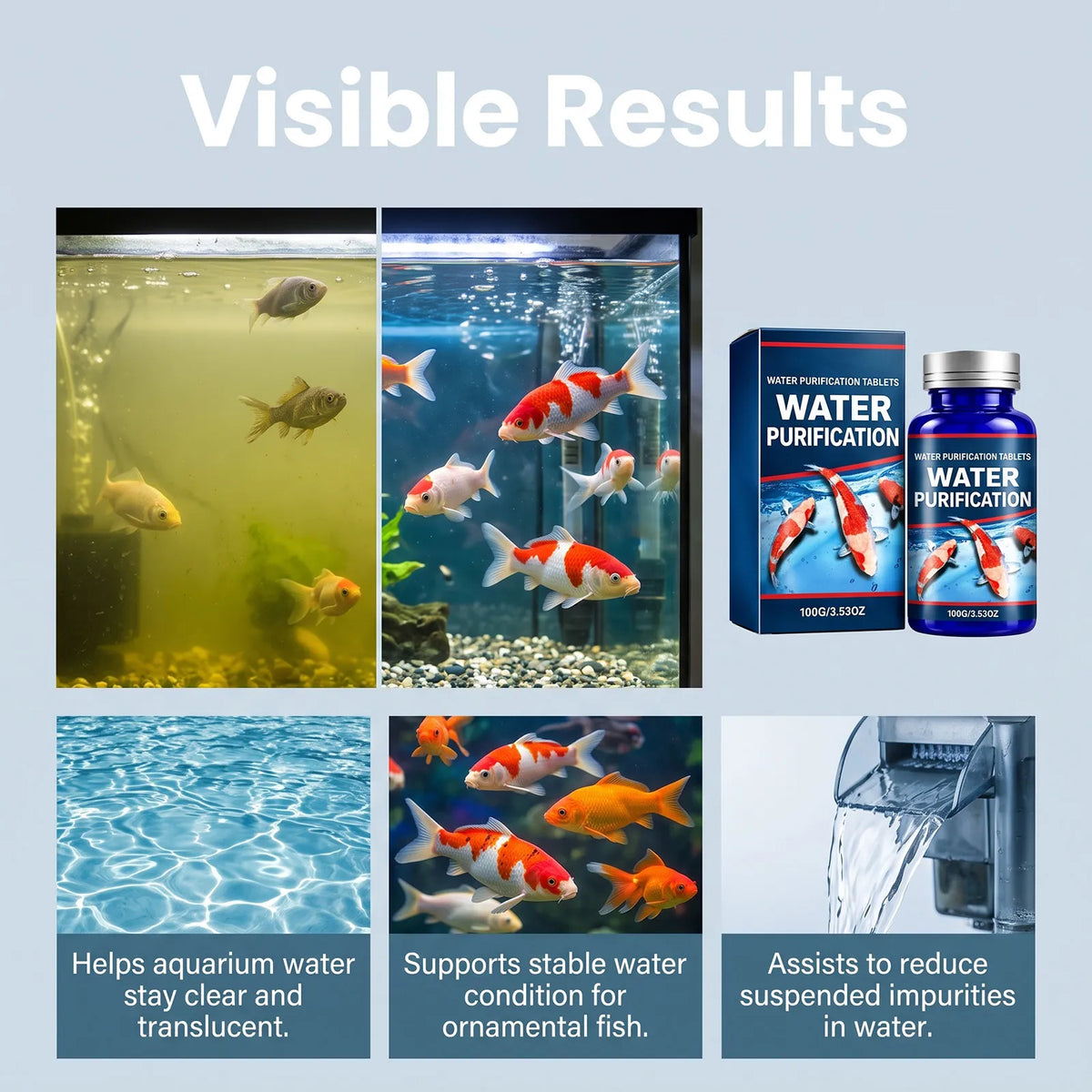 💧Aquarium Water Purifying Tablets ✨Fish Tank Water Cleaner Tablets for Turbid Water & Impurity Removal