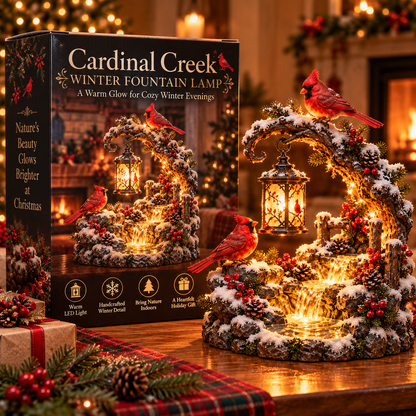 ❤️🐦 Cardinal Creek™ – Light-Up Winter Cardinal Waterfall Lantern | Glowing Snowy Woodland Figurine, Cozy Christmas Decor & Meaningful Gift ✨
