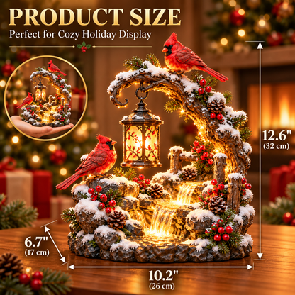 ❤️🐦 Cardinal Creek™ – Light-Up Winter Cardinal Waterfall Lantern | Glowing Snowy Woodland Figurine, Cozy Christmas Decor & Meaningful Gift ✨