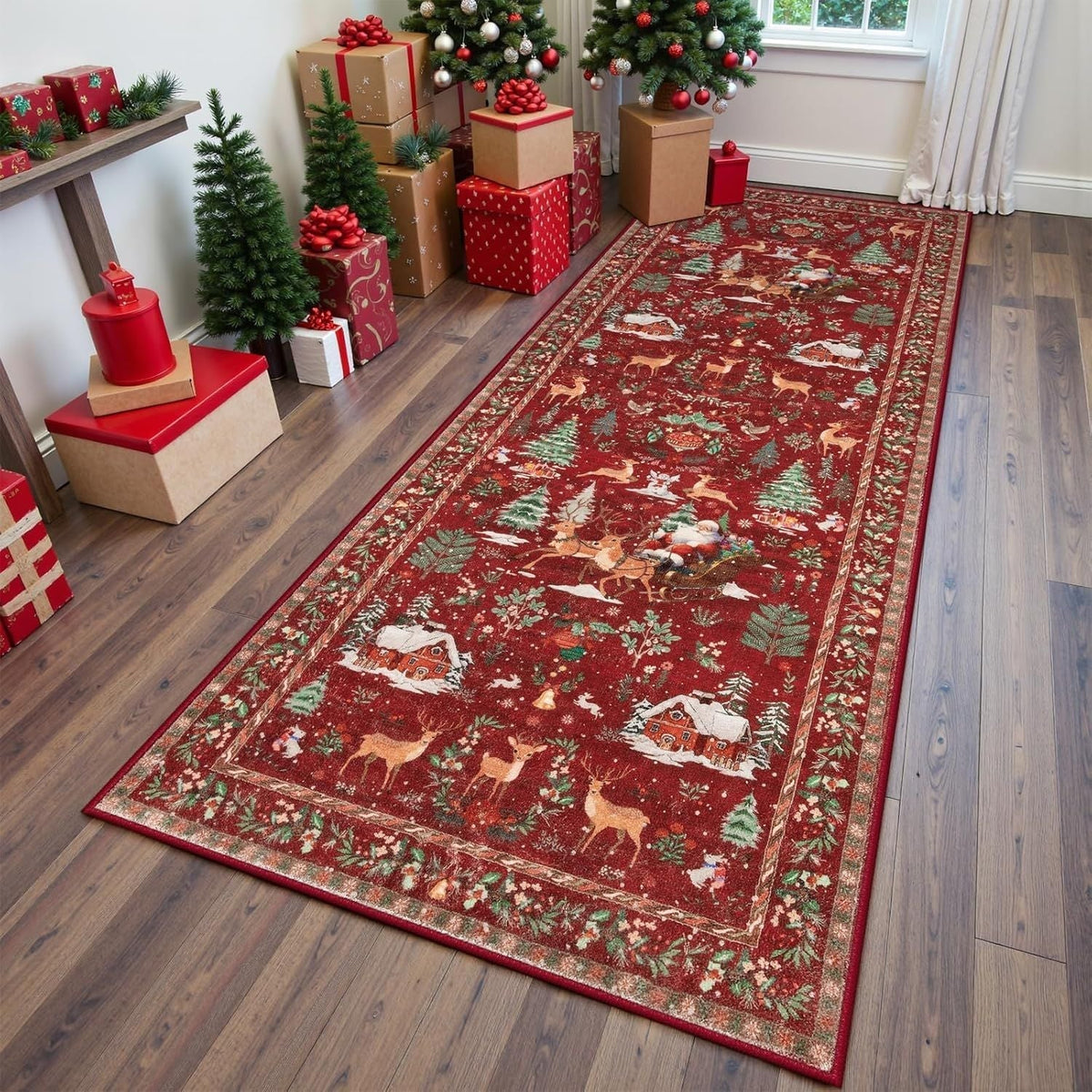 🎄✨ Washable Christmas Runner Rug – Soft Non-Slip Holiday Floor Mat for Kitchen & Hallway 🎅