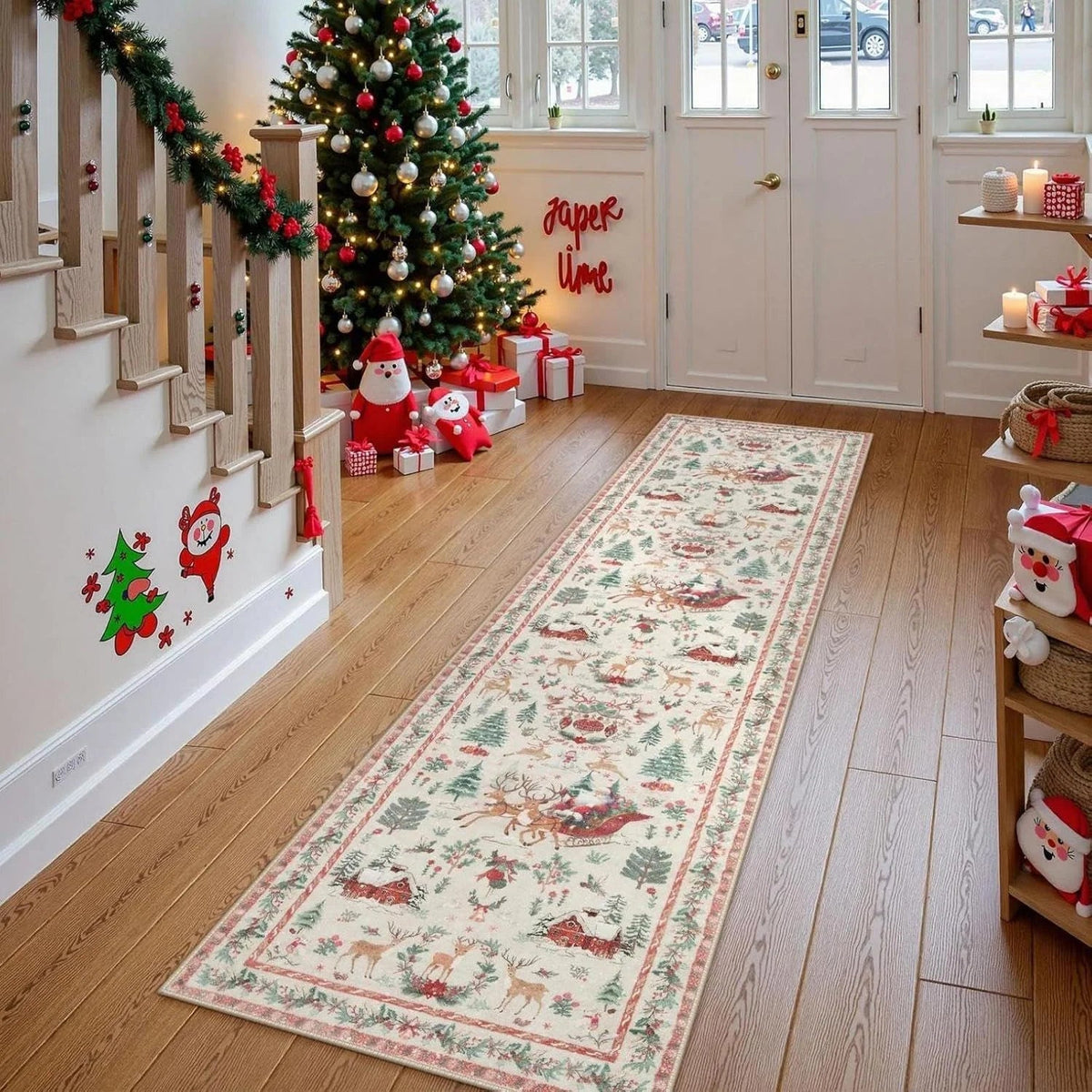 🎄✨ Washable Christmas Runner Rug – Soft Non-Slip Holiday Floor Mat for Kitchen & Hallway 🎅