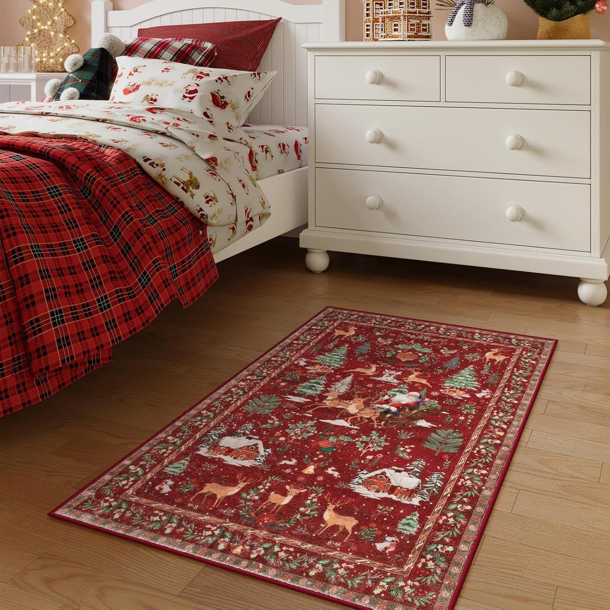 🎄✨ Washable Christmas Runner Rug – Soft Non-Slip Holiday Floor Mat for Kitchen & Hallway 🎅