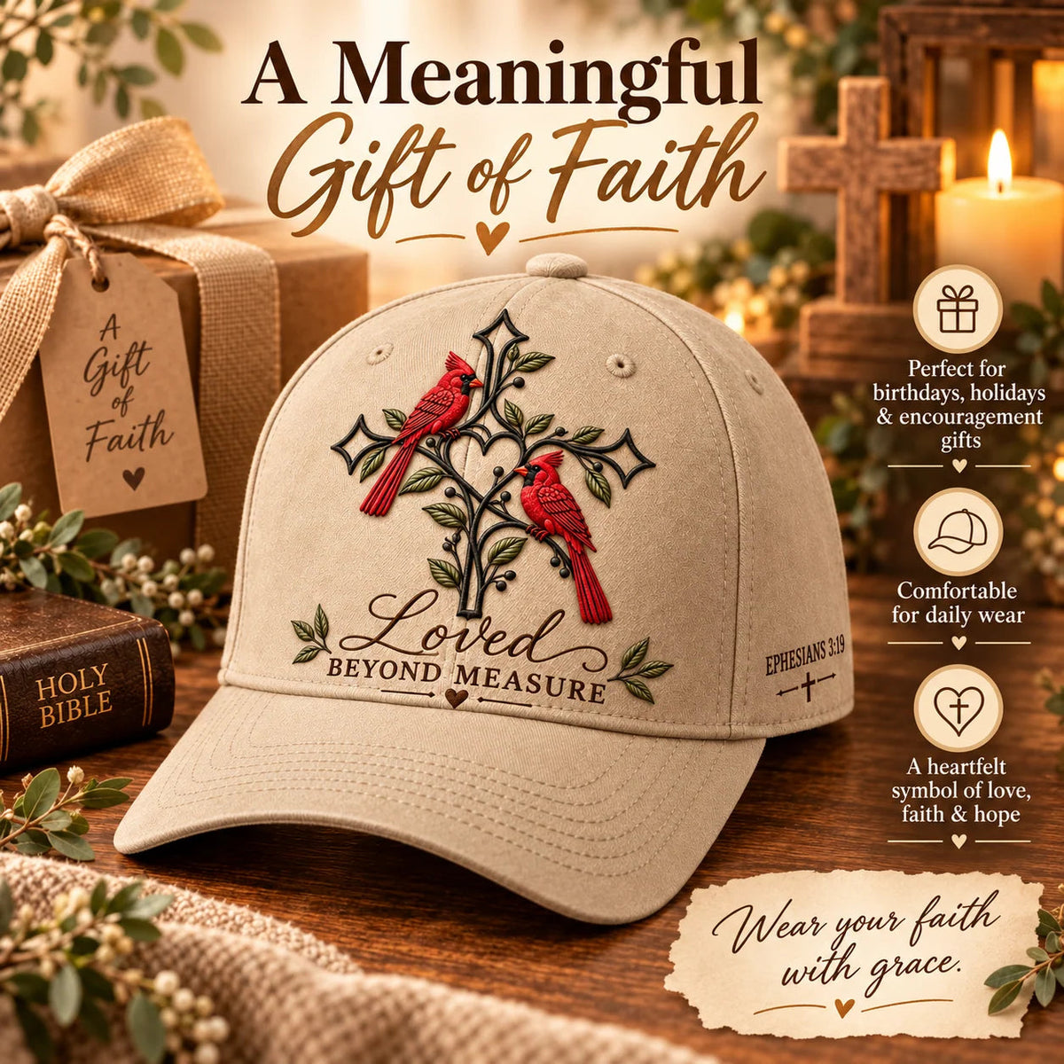 ✝️❤️ Loved Beyond Measure Cardinal Embroidered Cap – Christian Faith Hat 🕊️