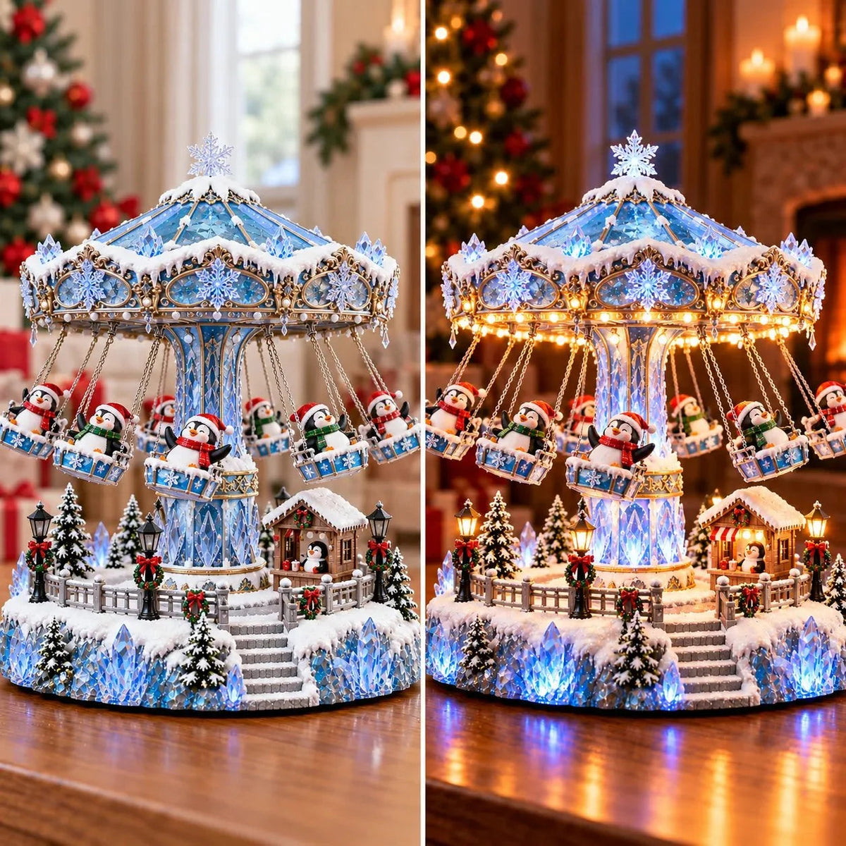 🐧 Penguin Winter Swing Carnival – Light-Up Rotating Christmas Decoration ❄️✨