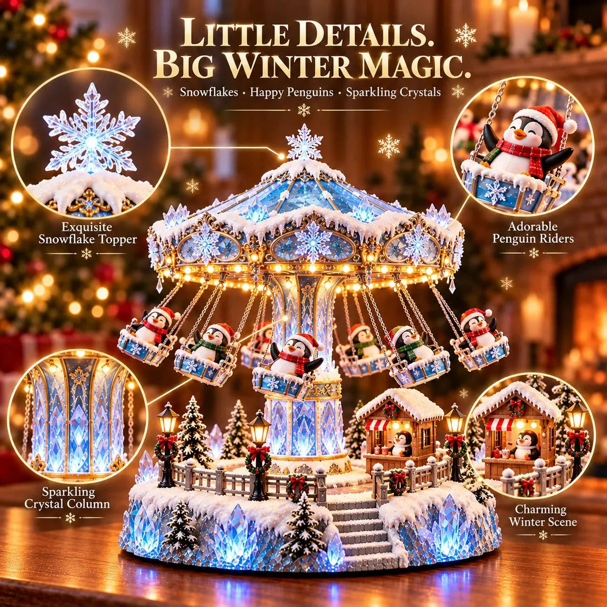 🐧 Penguin Winter Swing Carnival – Light-Up Rotating Christmas Decoration ❄️✨