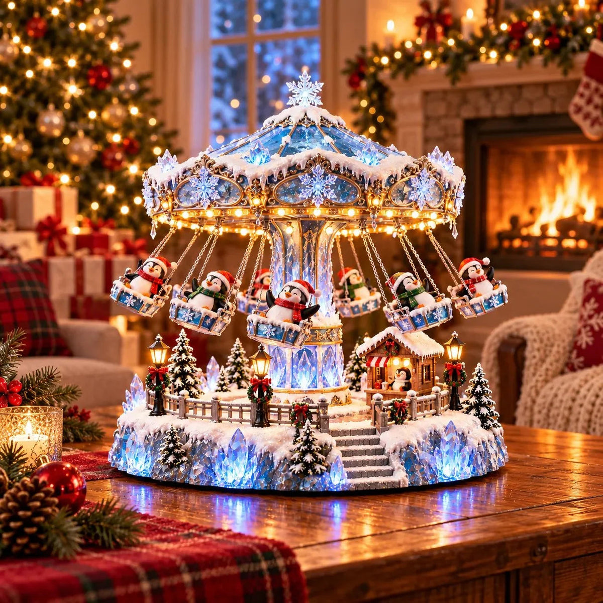 🐧 Penguin Winter Swing Carnival – Light-Up Rotating Christmas Decoration ❄️✨