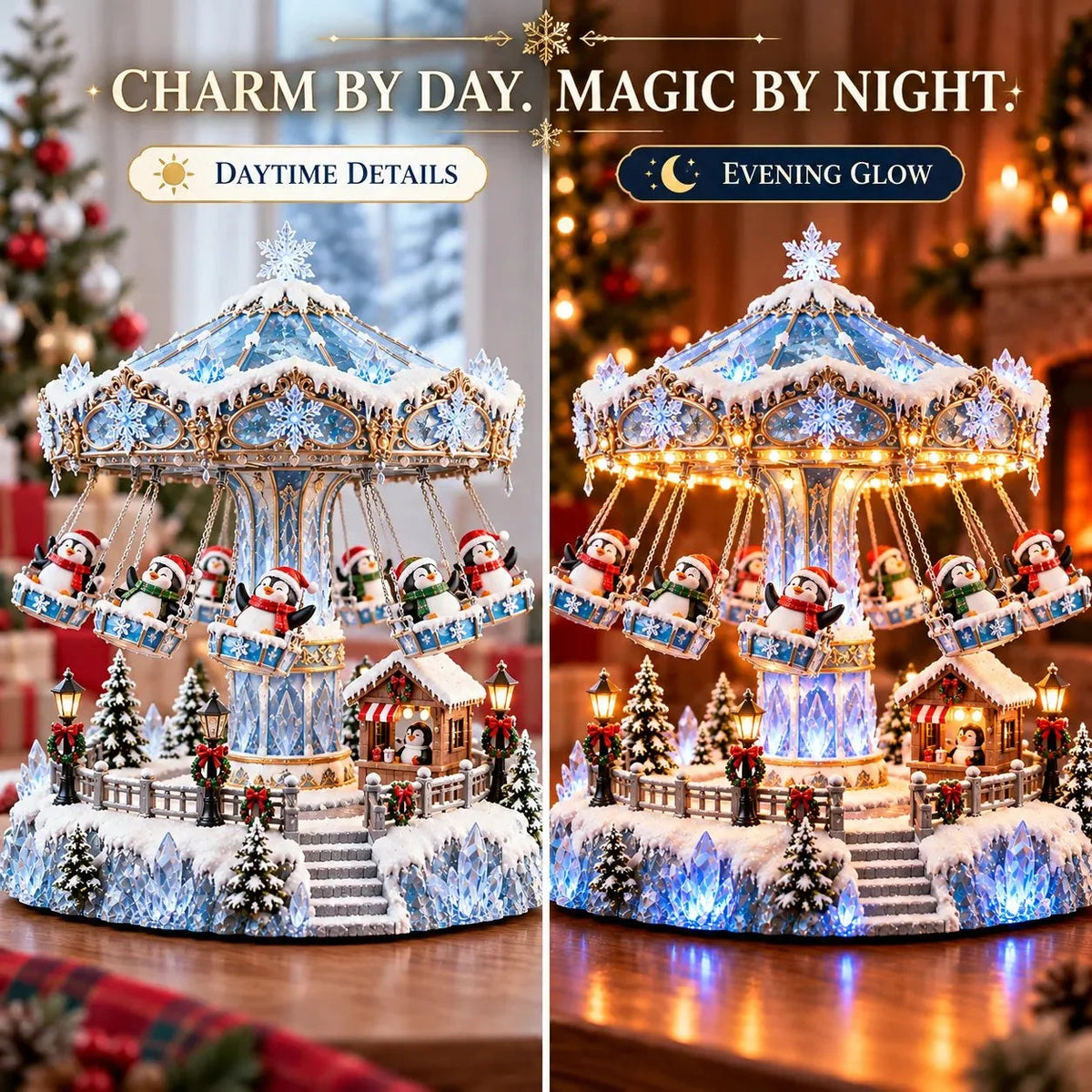 🐧 Penguin Winter Swing Carnival – Light-Up Rotating Christmas Decoration ❄️✨