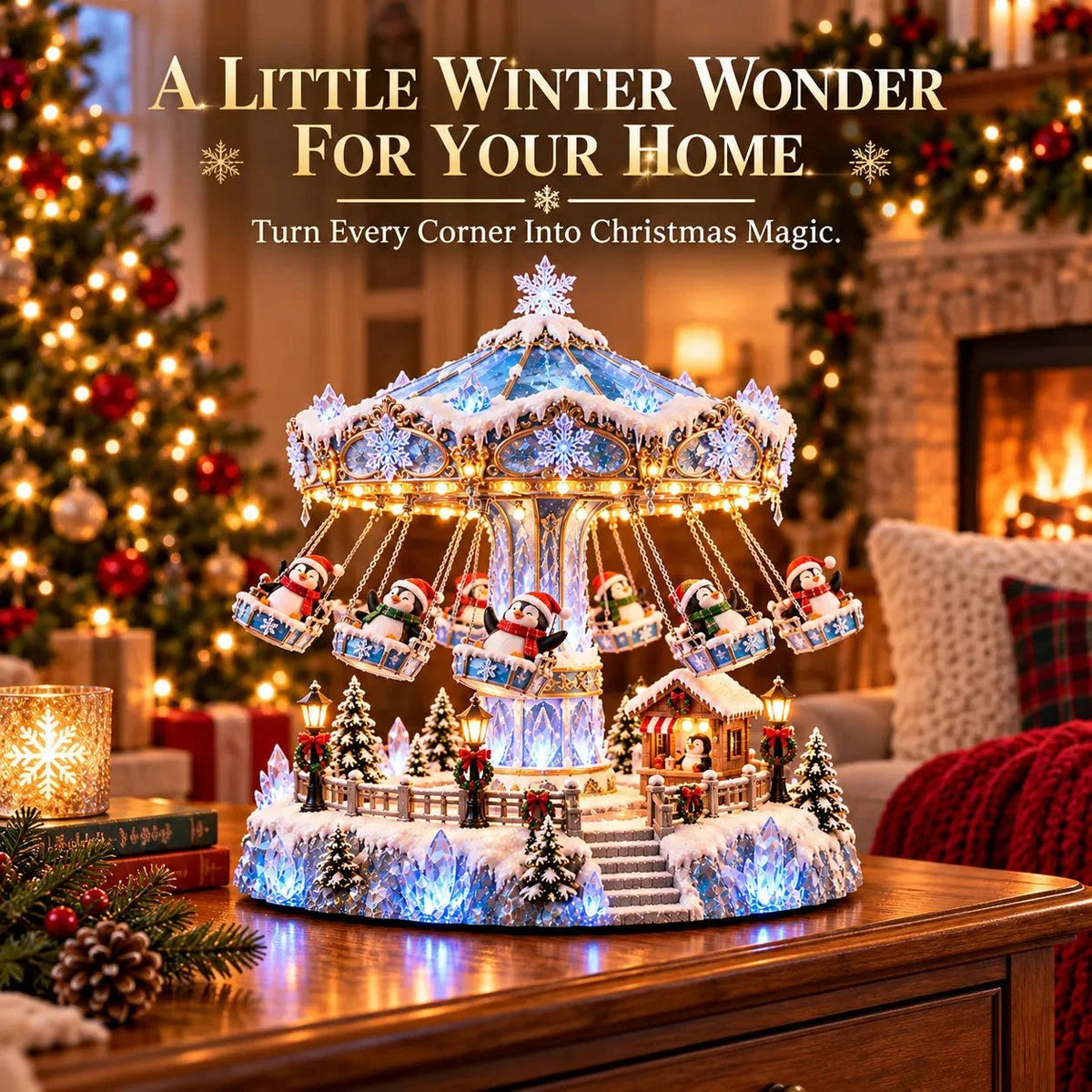 🐧 Penguin Winter Swing Carnival – Light-Up Rotating Christmas Decoration ❄️✨