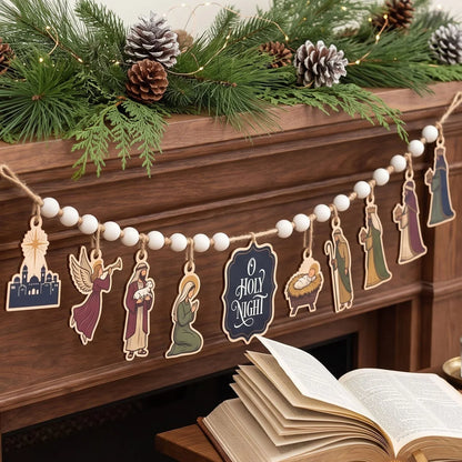 Nativity Scene Christmas Wooden Garland
