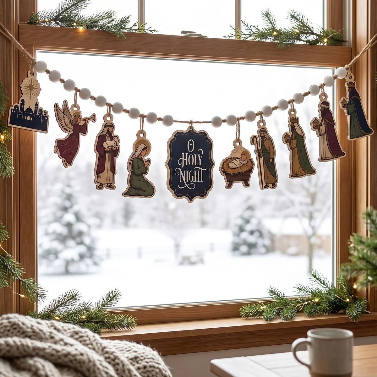 Nativity Scene Christmas Wooden Garland