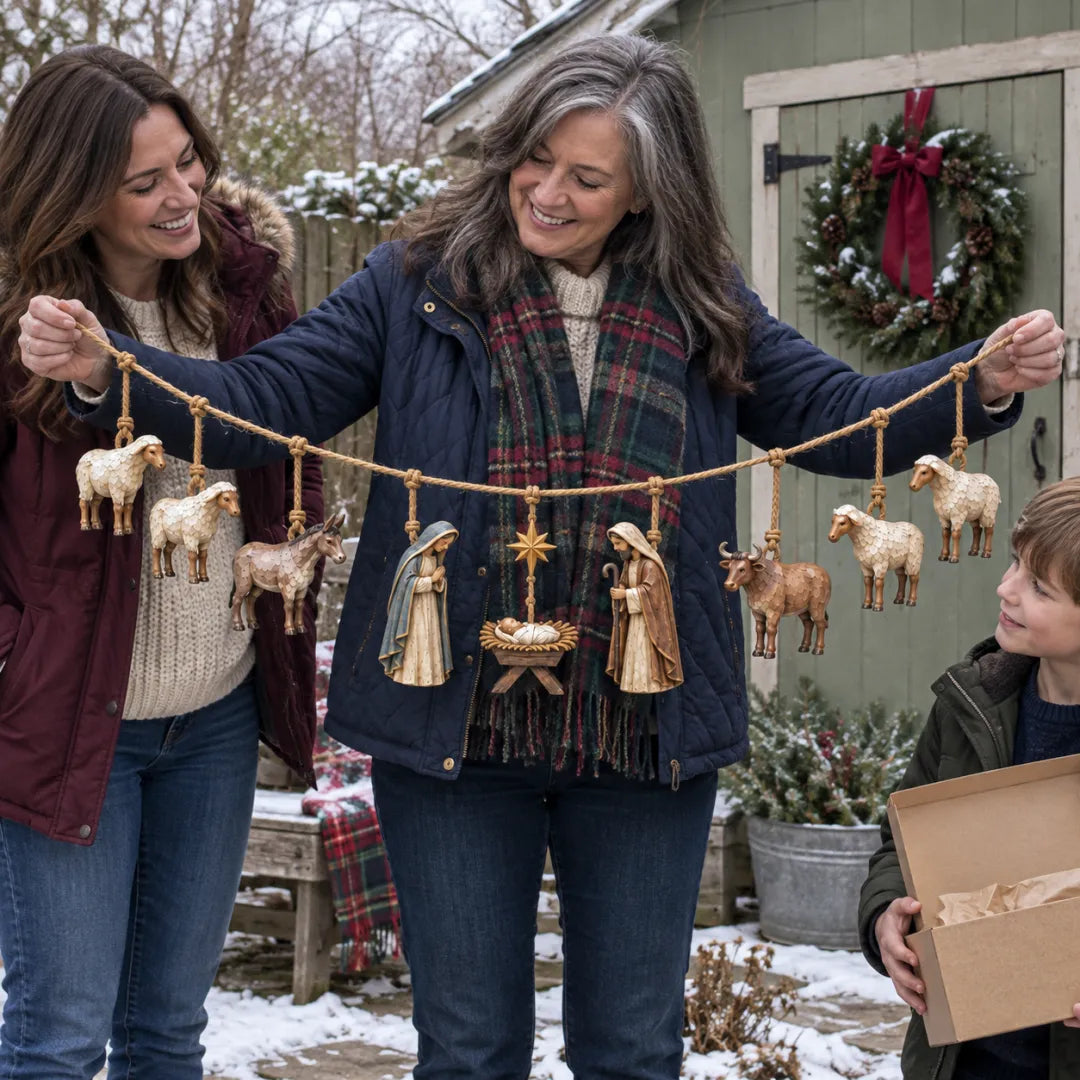 🔥 LAST DAY 50% OFF 🔥✝️ Jesus Is the Reason™ Nativity Garland – Handcrafted Christmas Hanging Decor with Baby Jesus, Mary, Joseph & Shepherd Animals 🎄❤️