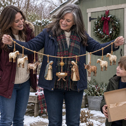 🔥 LAST DAY 50% OFF 🔥✝️ Jesus Is the Reason™ Nativity Garland – Handcrafted Christmas Hanging Decor with Baby Jesus, Mary, Joseph & Shepherd Animals 🎄❤️