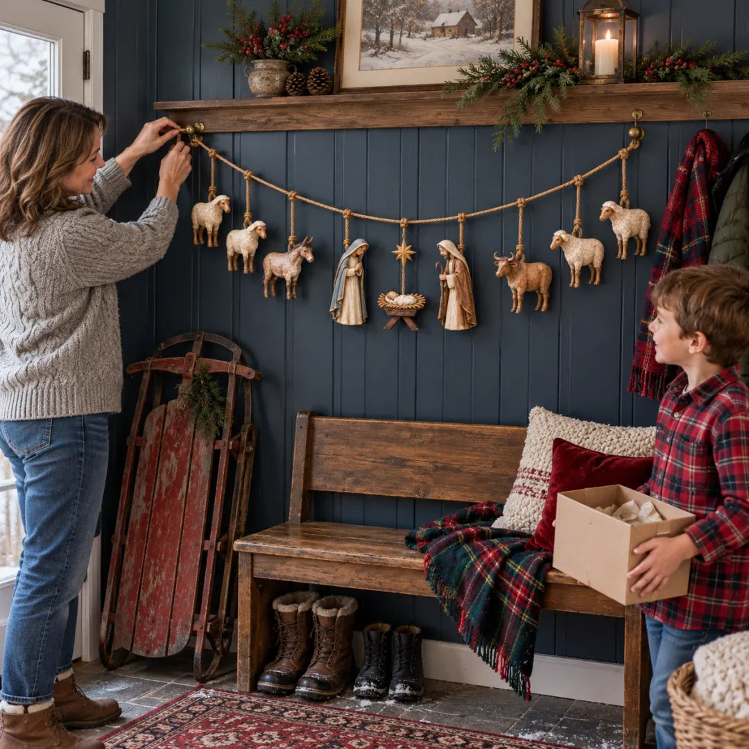 🔥 LAST DAY 50% OFF 🔥✝️ Jesus Is the Reason™ Nativity Garland – Handcrafted Christmas Hanging Decor with Baby Jesus, Mary, Joseph & Shepherd Animals 🎄❤️