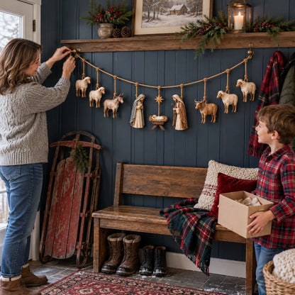 🔥 LAST DAY 50% OFF 🔥✝️ Jesus Is the Reason™ Nativity Garland – Handcrafted Christmas Hanging Decor with Baby Jesus, Mary, Joseph & Shepherd Animals 🎄❤️