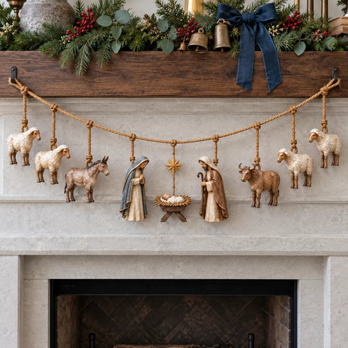 🔥 LAST DAY 50% OFF 🔥✝️ Jesus Is the Reason™ Nativity Garland – Handcrafted Christmas Hanging Decor with Baby Jesus, Mary, Joseph & Shepherd Animals 🎄❤️