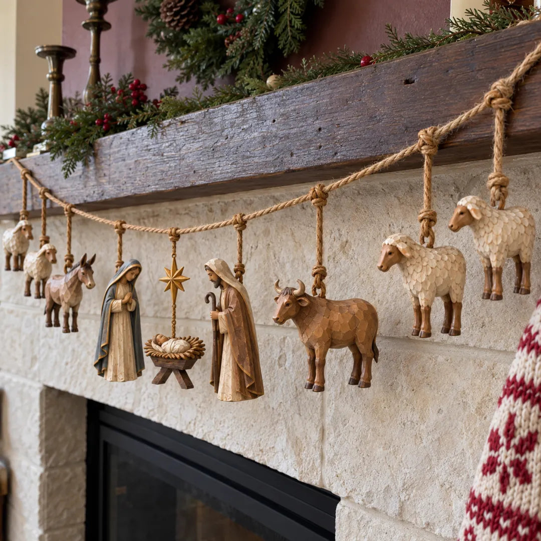 🔥 LAST DAY 50% OFF 🔥✝️ Jesus Is the Reason™ Nativity Garland – Handcrafted Christmas Hanging Decor with Baby Jesus, Mary, Joseph & Shepherd Animals 🎄❤️